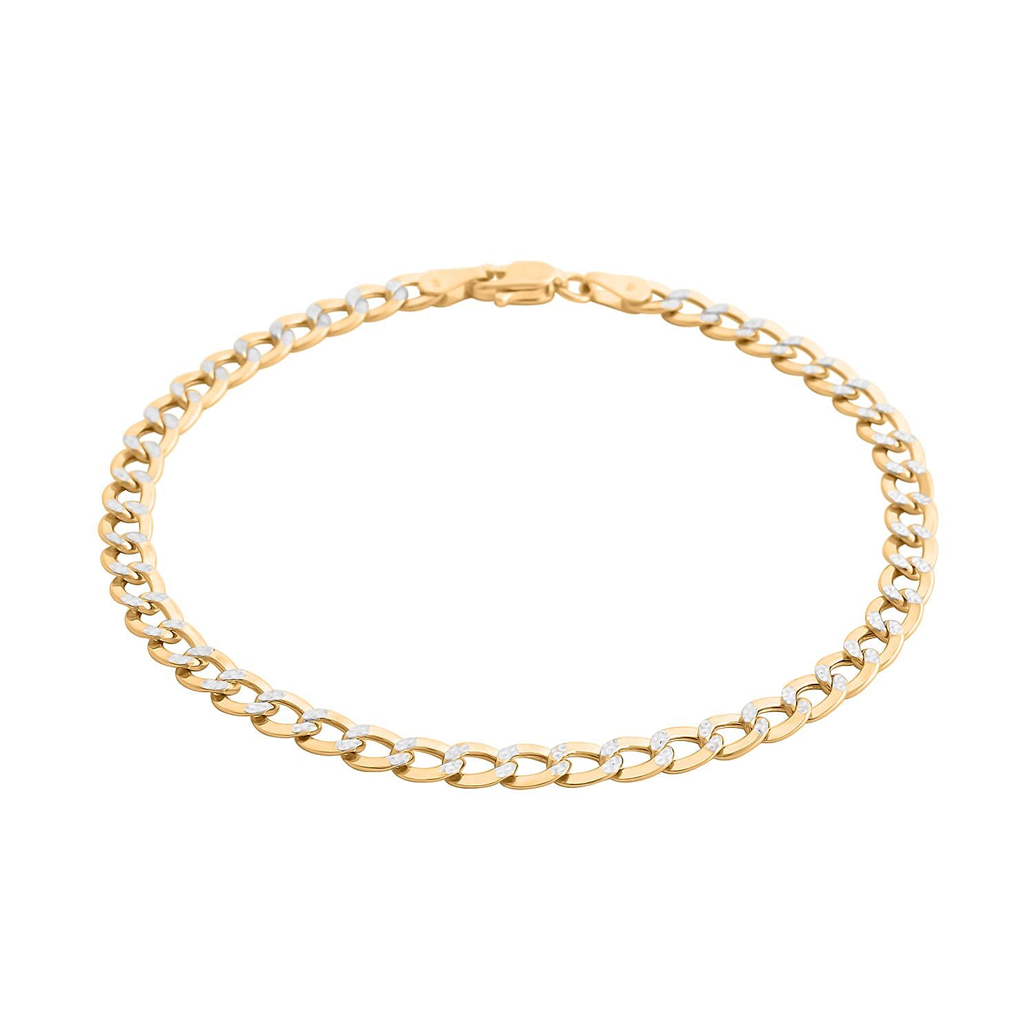14K Yellow and White Gold Cuban Pave Chain Bracelet (8.00 In) 3.50 Grams