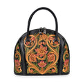 Grand Pelle Black with Multicolor Hand Engraving Flower Genuine Leather Hand Bag (10.8"x9"x4.7") with Handle Drop 6.3" - Sticky add to cart bar