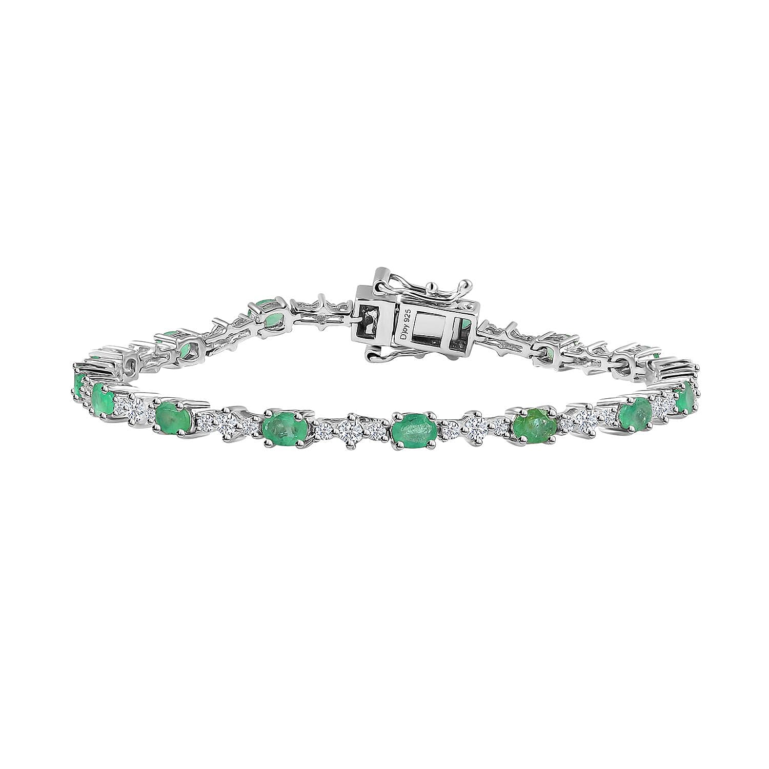 Kagem Zambian Emerald and White Zircon Bracelet in Platinum Over Sterling Silver (6.50 In) 4.00 ctw