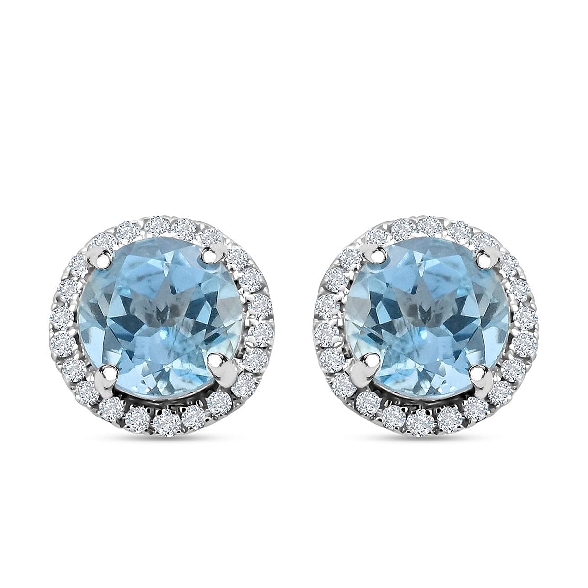Certified & Appraised Iliana 18K White Gold AAA Santa Maria Aquamarine and SI Diamond Stud Earrings 1.60 ctw