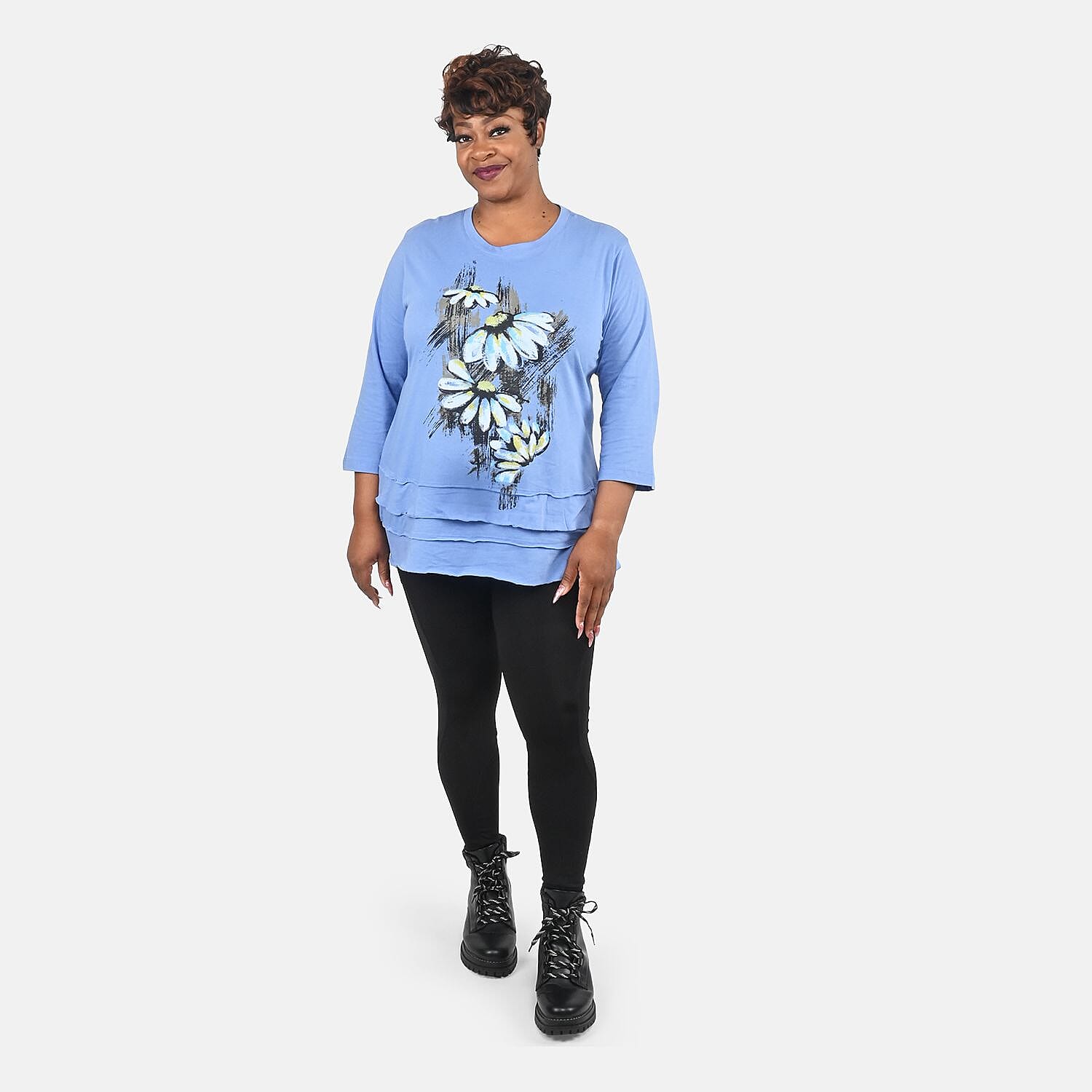 Metropolitan Blue Floral Screen Printed Knit Top - M