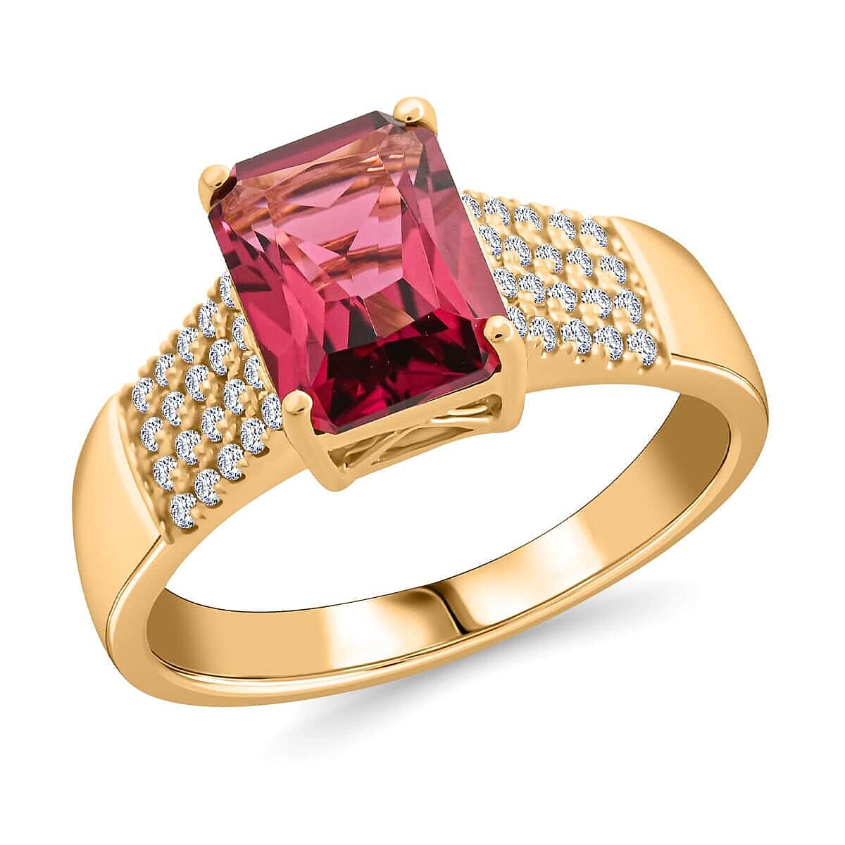 Certified & Appraised Iliana 18K Yellow Gold AAA Ouro Fino Rubellite and G-H SI Diamond Ring (Size 10.0) 5.50 Grams 2.20 ctw