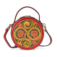 Grand Pelle Hand Engraving Circluar Genuine Leather Crossbody Bag