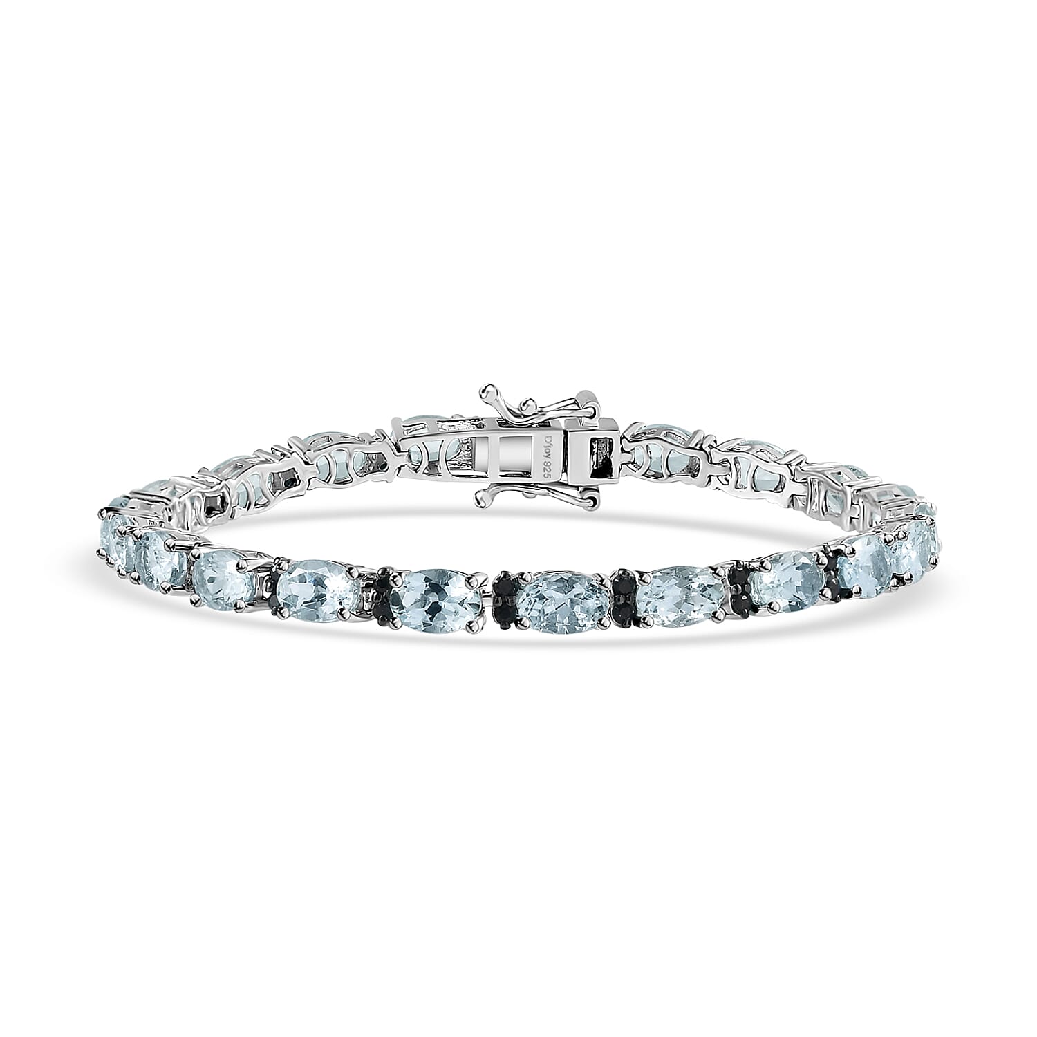Mangoro Aquamarine, Kanchanaburi Blue Sapphire Tennis Bracelet in Platinum Over Sterling Silver