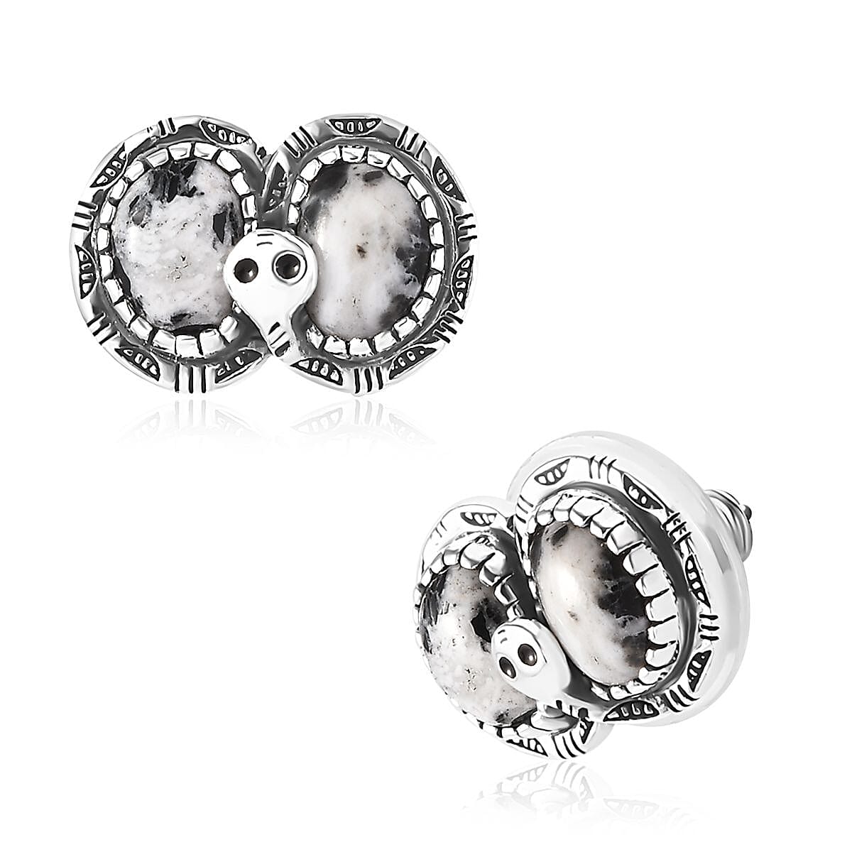 Artisan Crafted White Buffalo Snake Earrings in Black Oxidized Sterling Silver 3.75 ctw