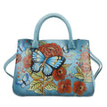 Sukriti Green Butterfly and Flower Genuine Leather Handpainted Shoulder Bag (14"x9.75"x3.8") - Sticky add to cart bar
