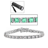 Asscher Cut Mexican Hyalite Opal and White Zircon Tennis Bracelet in Platinum Over Sterling Silver (7.25 In) with Free UV Flash Light 9.00 ctw