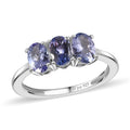 Tanzanite 3 Stone Ring in Platinum Over Sterling Silver (Size 5.0) 1.25 ctw - Sticky add to cart bar