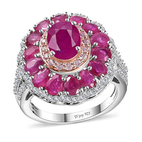 TLV Mozambique Ruby, Multi Gemstone Ring in Platinum Over Sterling Silver (Size 10.0) 5.15 ctw
