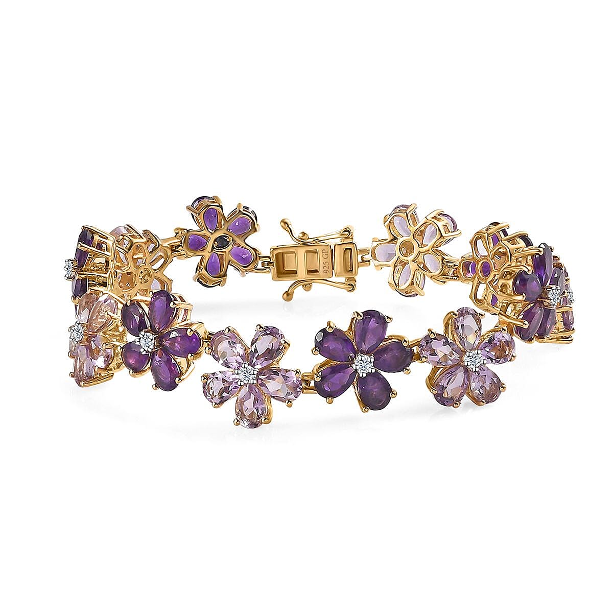 GP Premium Rose De France and African Amethyst, White Zircon Floral Bracelet in Vermeil YG Over Sterling Silver (8.00 In) 27.00 ctw