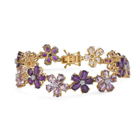GP Premium Rose De France and African Amethyst, White Zircon Floral Bracelet in Vermeil YG Over Sterling Silver (8.00 In) 27.00 ctw