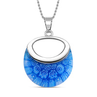 Blue Color Murano Style Necklace (24 Inches) in Stainless Steel