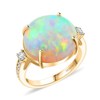 Certified & Appraised Luxoro 14K Yellow Gold AAA Ethiopian Welo Opal, Diamond (G-H, I2) (0.19 cts) Ring (Size 10.0) 7.25 ctw