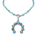 Premium Sleeping Beauty Turquoise and White Buffalo Squash Blossom Pendant with Apatite Chips Necklace 18-20 Inches in Sterling Silver 23.50 ctw - Sticky add to cart bar