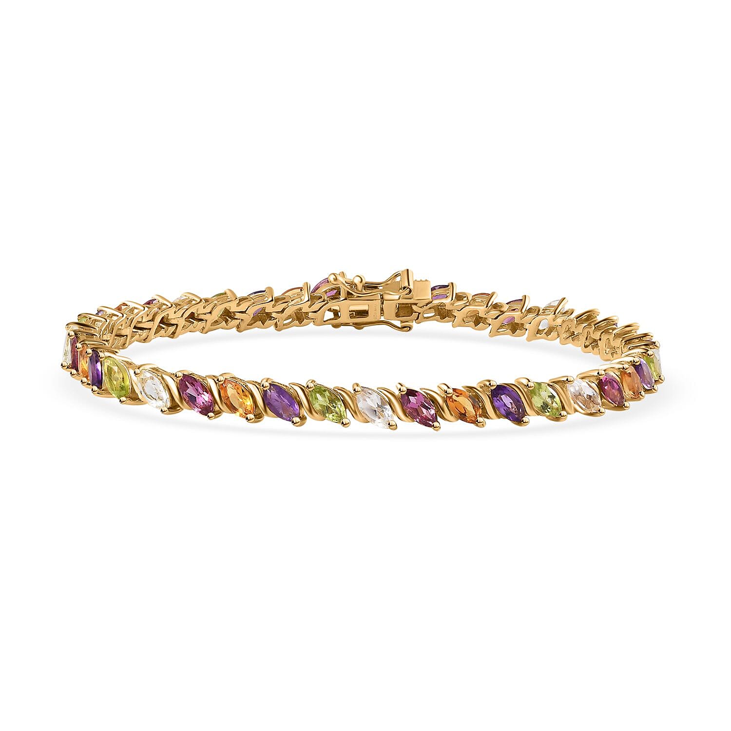 Multi Gemstone Tennis Bracelet in Vermeil Yellow Gold Over Sterling Silver (8.00 In) 9.50 ctw