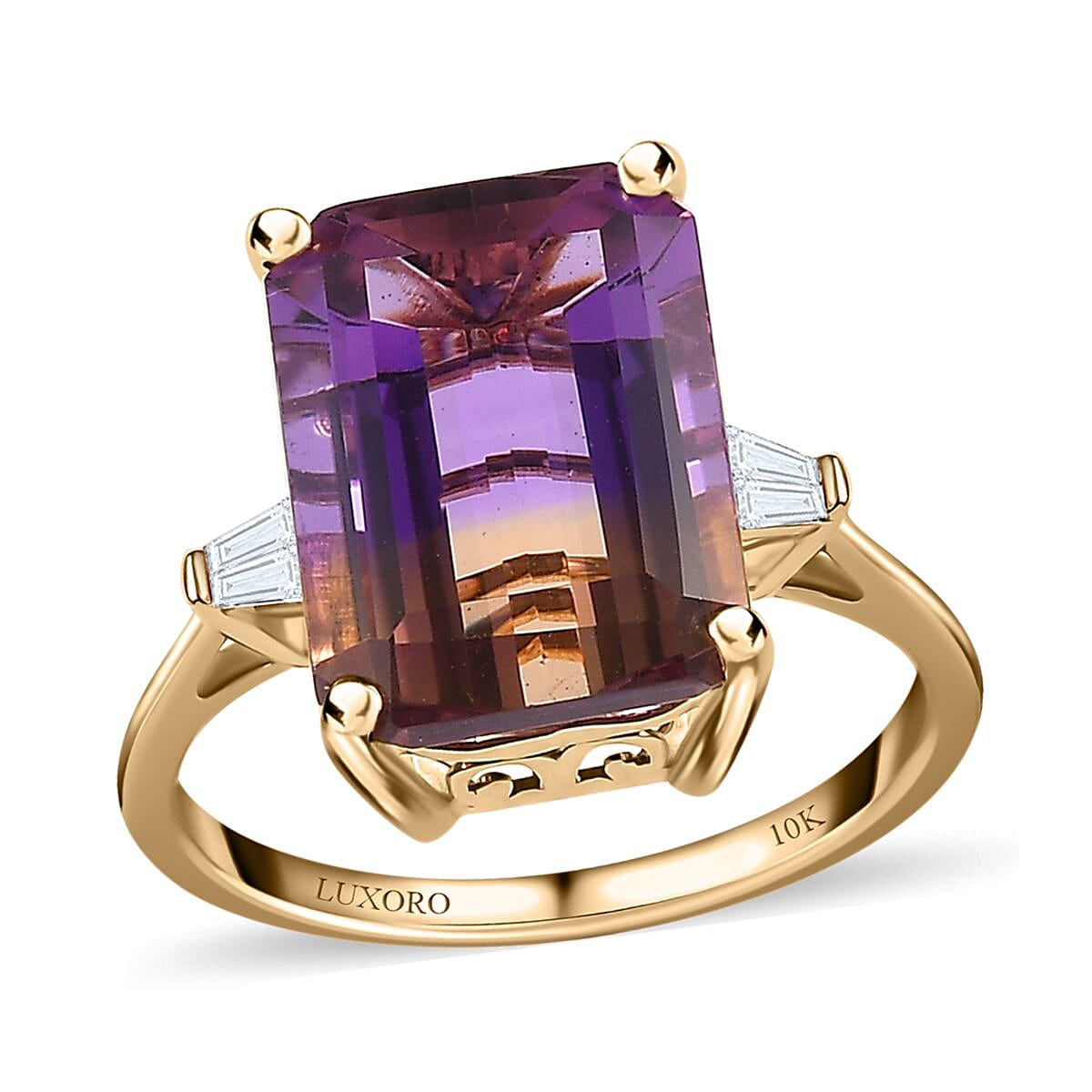Luxoro 10K Yellow Gold AAA Anahi Ametrine, Diamond (G-H, I2) Ring (Size 10.0) 7.70 ctw