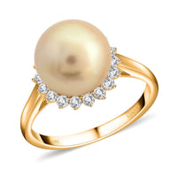 Certified & Appraised Iliana 18K Yellow Gold AAA South Sea Golden Pearl (8.5-8.9mm), Diamond (G-H, SI) Ring (Size 10.0) 0.33 ctw
