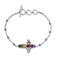 Karis Multi Gemstone Cross Bracelet in Platinum Bond (6.50-8.00In) 4.50 ctw