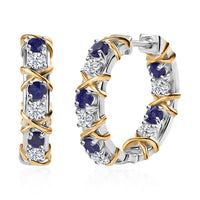 Moissanite, Masoala Sapphire (D) XOXO Hoop Earrings in Vermeil YG and Platinum Over Sterling Silver 2.90 ctw