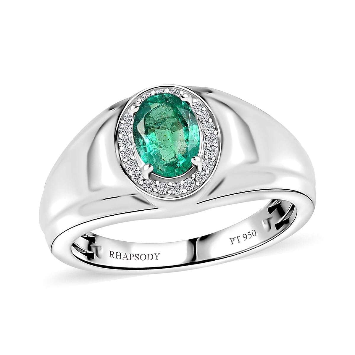 St.Paricks Day Deal Rhapsody 950 Platinum AAAA Kagem Zambian Emerald, Diamond (E-F, VS2) Men's Ring (Size 10.0) (9.15 g) 1.20 ctw