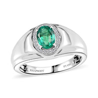 St.Paricks Day Deal Rhapsody 950 Platinum AAAA Kagem Zambian Emerald, Diamond (E-F, VS2) Men's Ring (Size 10.0) (9.15 g) 1.20 ctw