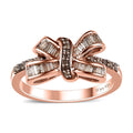 Natural Champagne Diamond Bow Ring in Vermeil Rose Gold Over Sterling Silver (Size 10.0) 0.33 ctw - Sticky add to cart bar