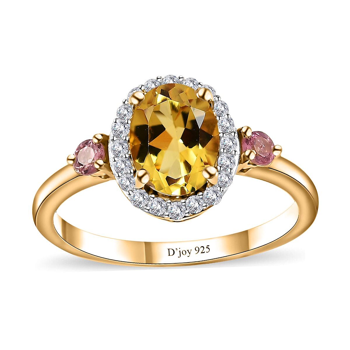 Brazilian Heliodor and Multi Gemstone Halo Ring in Vermeil Yellow Gold Over Sterling Silver (Size 7.0) 1.50 ctw (Del. in 10-12 Days)