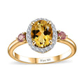 Brazilian Heliodor and Multi Gemstone Halo Ring in Vermeil Yellow Gold Over Sterling Silver (Size 7.0) 1.50 ctw (Del. in 10-12 Days) - Sticky add to cart bar