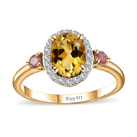 Brazilian Heliodor and Multi Gemstone Halo Ring in Vermeil Yellow Gold Over Sterling Silver (Size 7.0) 1.50 ctw (Del. in 10-12 Days)