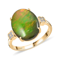 Certified & Appraised Luxoro 10K Yellow Gold AAA Canadian Ammolite, Diamond (G-H, I2) (0.10 cts) Ring (Size 10.5)