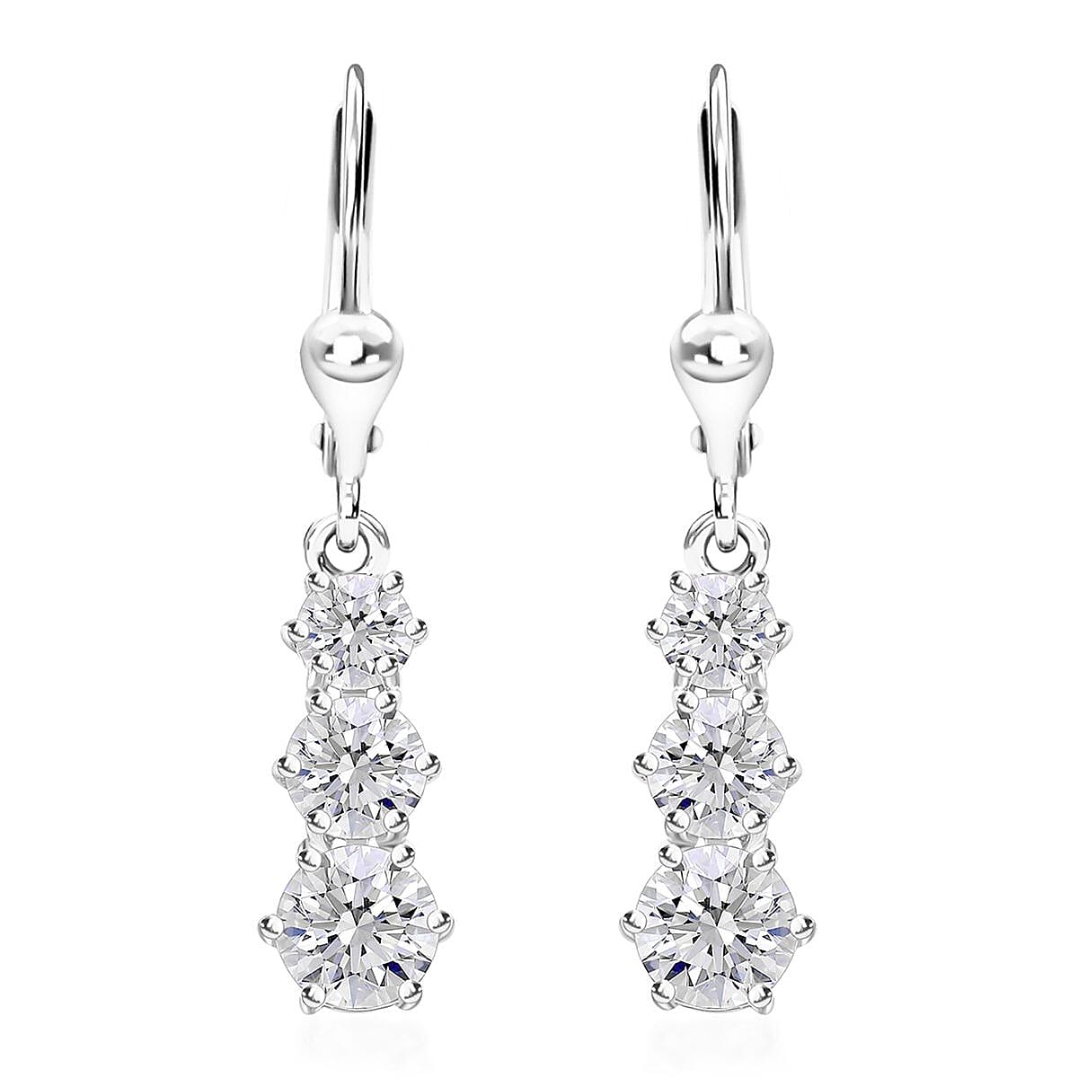 One Time Only Moissanite Lever Back Earrings in Platinum Over Sterling Silver 1.55 ctw