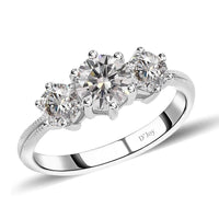 Moissanite 3 Stone Ring in Platinum Over Sterling Silver (Size 10) 1.75 ctw
