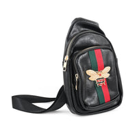 Black Vegan Leather Sling Bag (10"x4"x6")