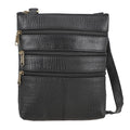 100% Genuine Leather croco embossed Crossbody Bag;  Color: Black; Size:8.5L X 9.5 H INCH - Sticky add to cart bar