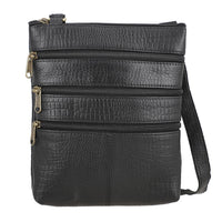 100% Genuine Leather croco embossed Crossbody Bag;  Color: Black; Size:8.5L X 9.5 H INCH