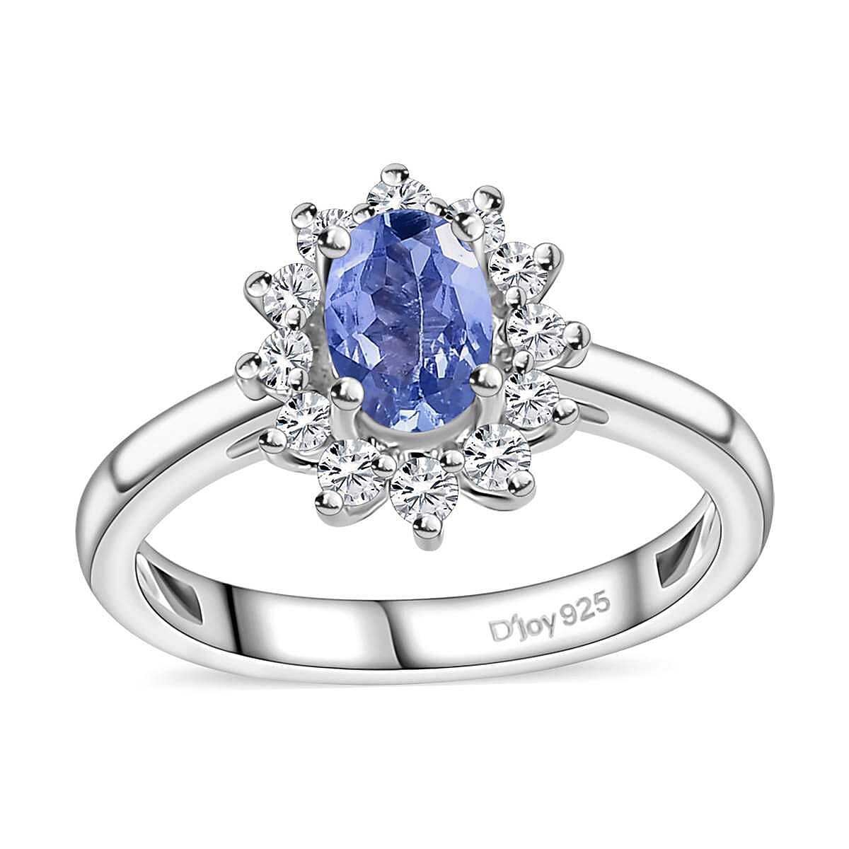 Tanzanite, White Zircon Sunburst Ring in Platinum Over Sterling Silver (Size 10.0) 1.00 ctw