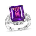 African Amethyst, Moissanite Ring in Platinum Over Sterling Silver (Size 10.0) 11.90 ctw - Sticky add to cart bar