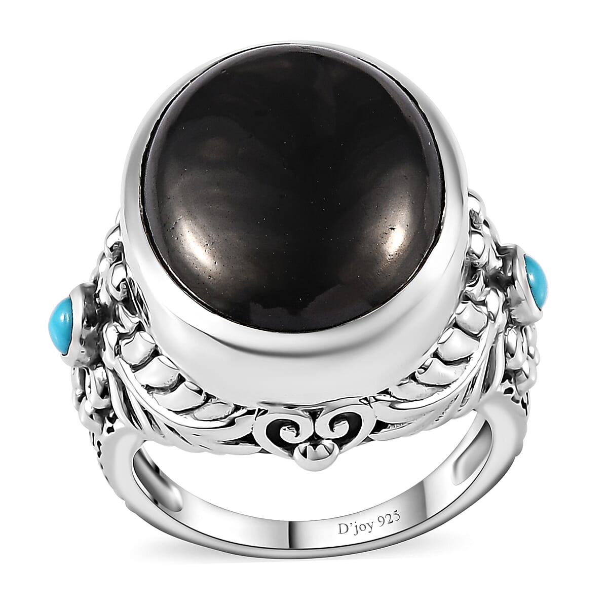 Artisan Crafted Elite Shungite, Sleeping Beauty Turquoise Ring in Sterling Silver (Size 10.0) 11.40 ctw