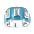 Moissanite (Bgt 6x3mm), Enameled 3 Stone Ring in Platinum Over Sterling Silver (Size 10.0) 1.00 ctw - Sticky add to cart bar