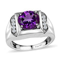 African Amethyst, White Zircon Men's Ring in Platinum Over Sterling Silver (Size 10.0) 3.50 ctw - Sticky add to cart bar