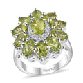 Peridot and White Zircon Floral Ring in Platinum Over Sterling Silver (Size 10.0) 6.00 ctw (Del. in 10-12 Days) - Sticky add to cart bar