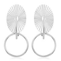 Italian Sterling Silver Multi Circle Textured Medallion Interlocked Drop Statement Earrings (8.10 g)