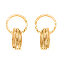 Italian 14K YG Over Sterling Silver Multi Hoop Circle Interlocked Drop Statement Earrings (10.40 g)