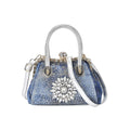 Blue Sparkling Crystal Flower Crossbody Bag (11"x5.5"x7.9") with Handle Drop and Shoulder Strap 47" - Sticky add to cart bar