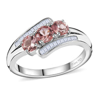 Blush Apatite, Diamond (0.18 cts) Ring in Platinum Over Sterling Silver (Size 7.0) 1.10 ctw