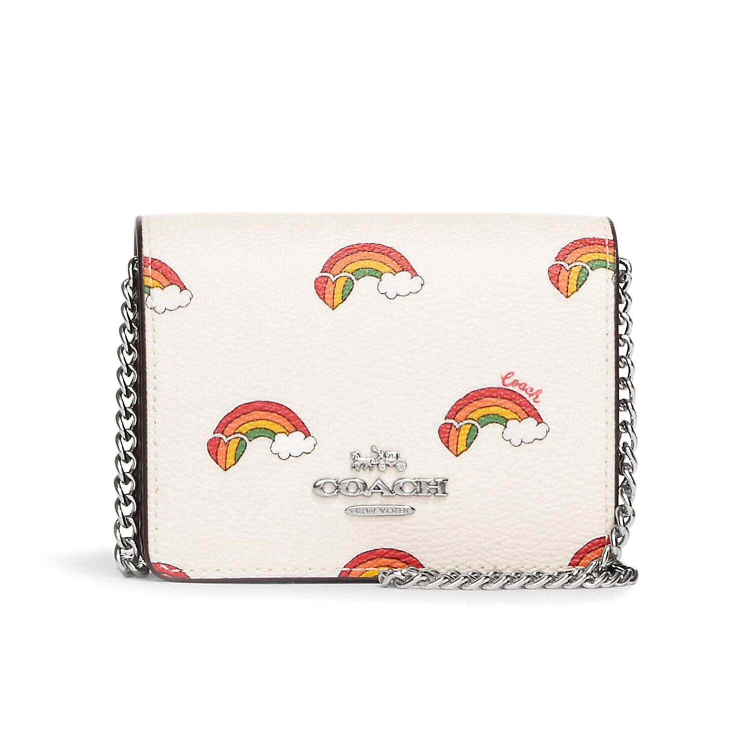 Coach Multi Color Rainbow Print Canvas & Leather Mini Wallet On A Chain (4"x1"x3") (Ships in 8-10 Business Days)