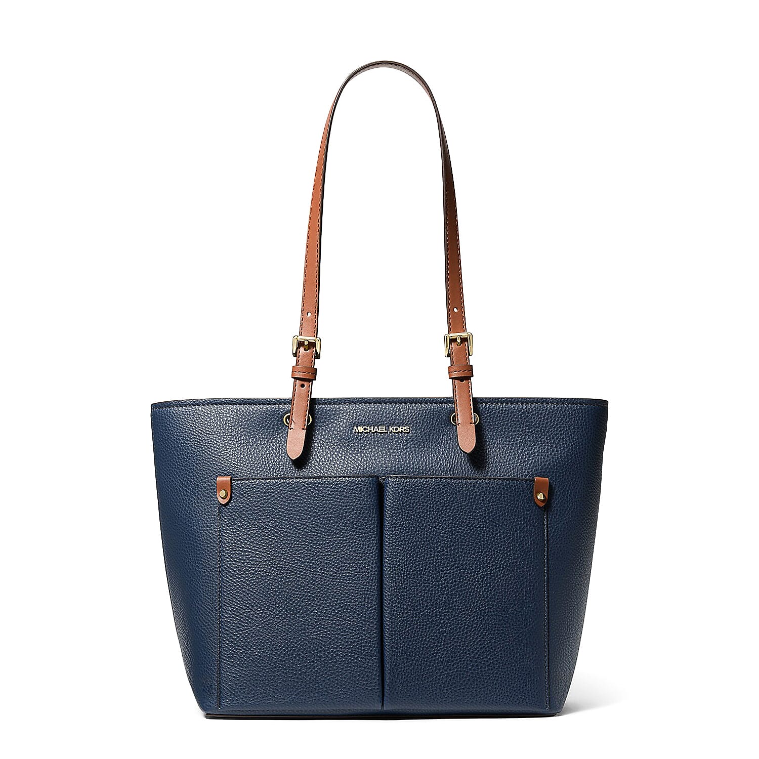 Michael Kors Navy Vegan Leather Jet Set Medium Pocket Tote Bag (14.5"x6.75"x10.25") (Ships in 8-10 Business Days)
