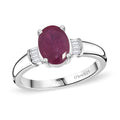 Niassa Ruby (FF) and Diamond 1.80 ctw Ring in Platinum Over Sterling Silver (Size 8.0) - Sticky add to cart bar