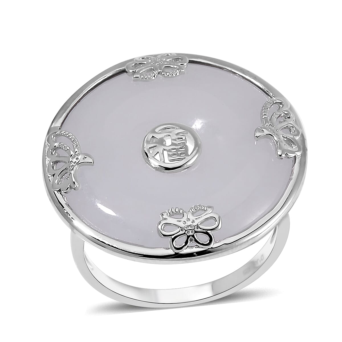 Natural Jade Bi-Disc Fu Happiness Ring in Platinum Over Sterling Silver