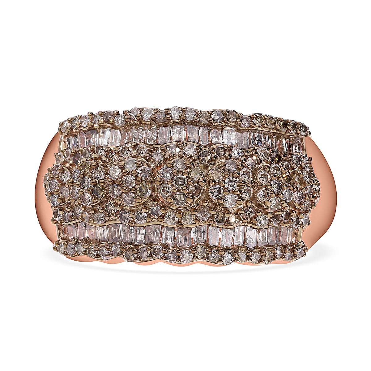 Natural Champagne Diamond Ring in Vermeil Rose Gold Over Sterling Silver (Size 10.0) 1.00 ctw